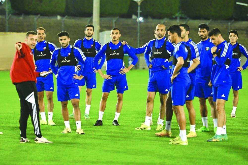 Kuwait players at a training session in Doha on Wednesday.