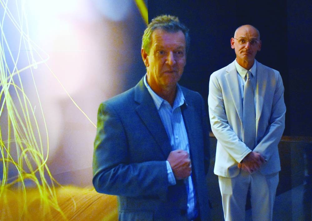 (From left) Simon Peers and Nicholas Godley at a media tour of the ‘Golden Spider Silk’ exhibition at MIA on Tuesday. PICTURE: Thajudheen