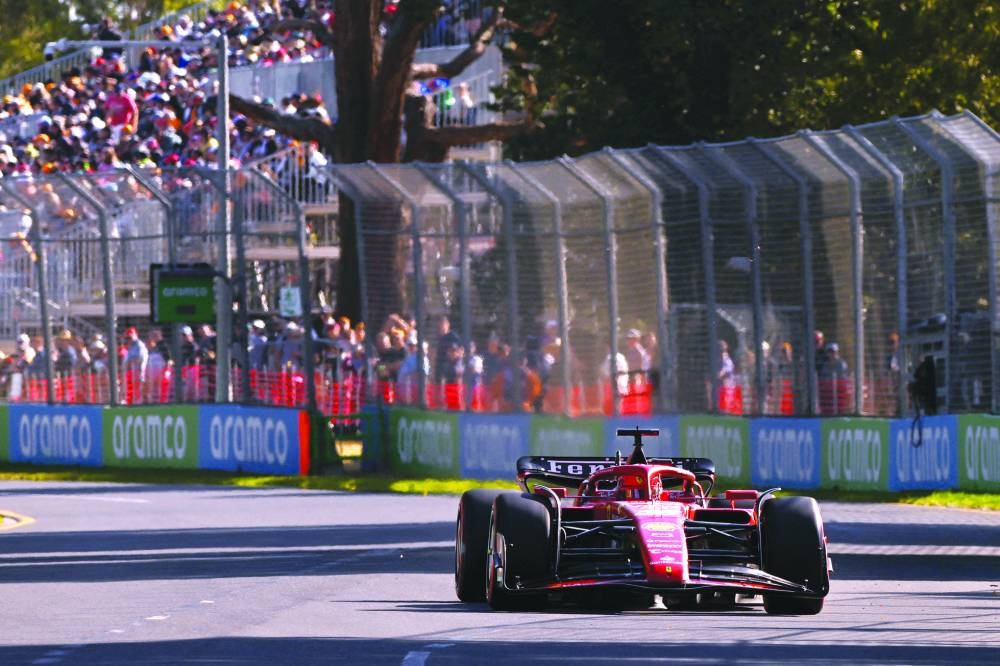 Ferrari’s Charles Leclerc drives during the practice session for the Australian Grand Prix at the Melbourne Circuit on Friday. (Reuters)