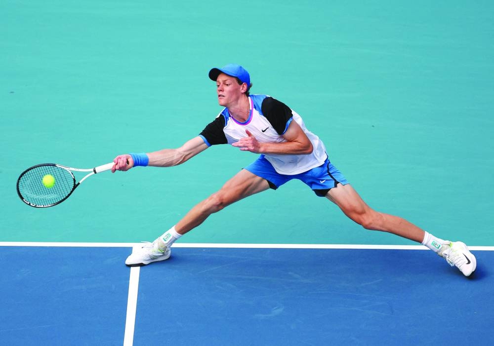 
Jannik Sinner of Italy returns a shot against Tallon Griekpoor of the Netherlands during their match on Day 9 of the Miami Open at Hard Rock Stadium. (AFP) 