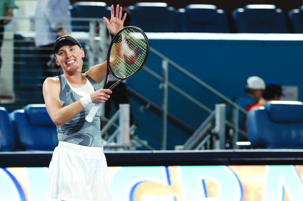 
Ekaterina Alexandrova celebrates after her match against Iga Swiatek (not pictured) on day eight of the Miami Open at Hard Rock Stadium. (USA TODAY Sports) 