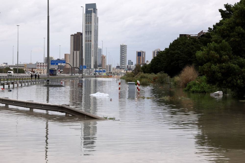 A general view of floods caused by heavy rains in Dubai on Tuesday. REUTERS