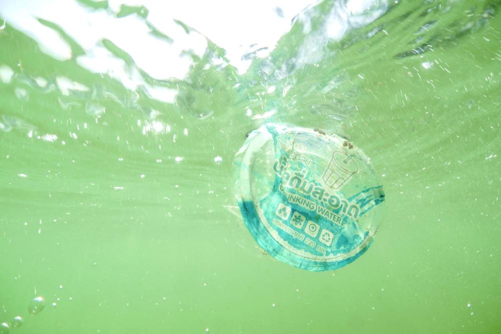 
Plastic garbage floats in the sea in Phuket. 