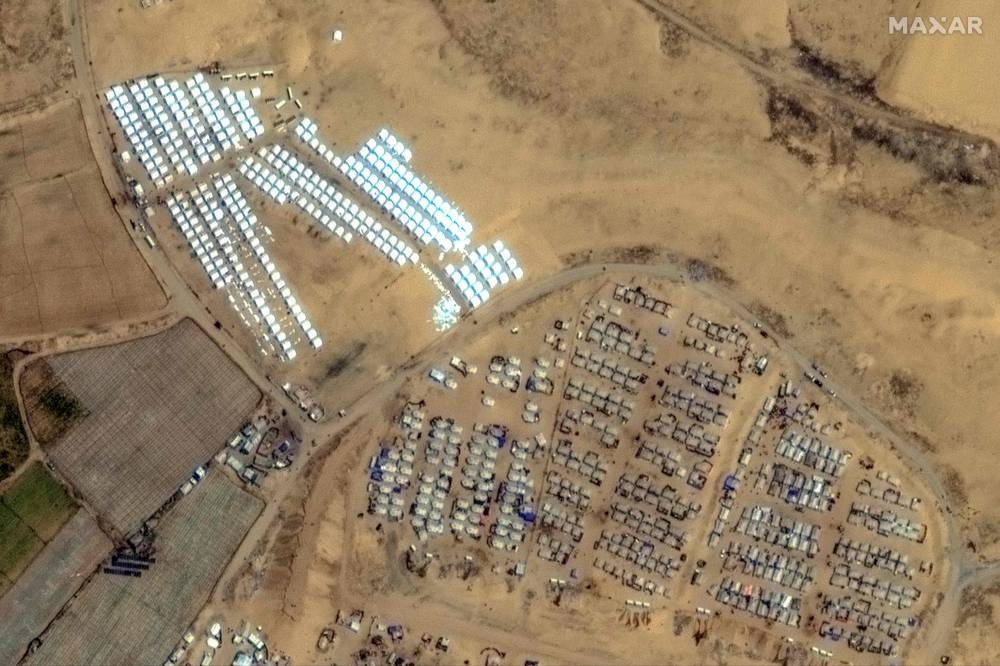 Tent camps for displaced Palestinians in Rafah in the southern Gaza Strip on Wednesday. AFP/ Satellite image ©2024 Maxar Technologies