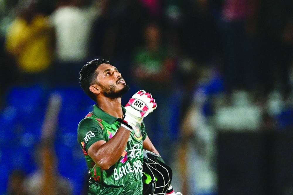 Bangladesh’s Tanzid Hasan reacts at the end of the first Twenty20 International against Zimbabwe at the Zahur Ahmed Chowdhury Stadium in Chittagong on Friday. (AFP)