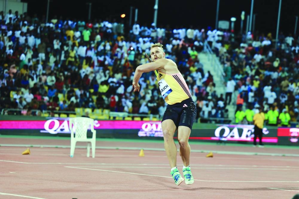 
Czech Republic’s Jakub Vadlejch in action during the javelin throw event of the Doha Diamond League at the Qatar Sports Club. PICTURES: Noushad Thekkayil and agencies 
