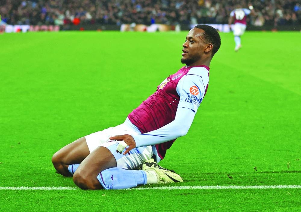 Aston Villa's Jhon Duran celebrates scoring their third goal (Reuters)