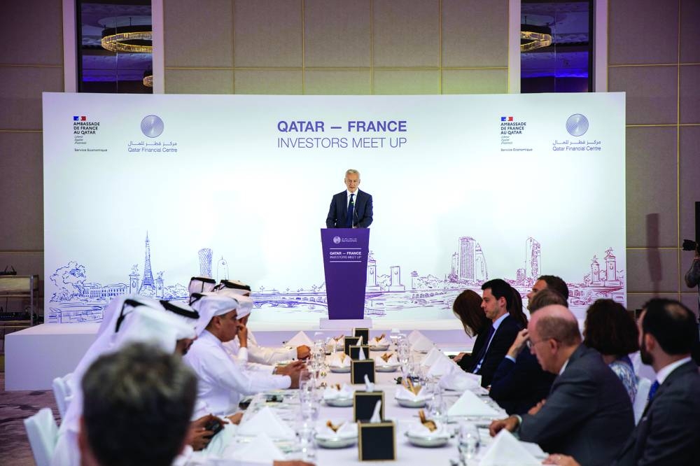 Bruno Le Maire, French Minister of Economy, Finance, Industrial and Digital Sovereignty, addresses the first edition of 'Qatar-France Startup Meetup'.
