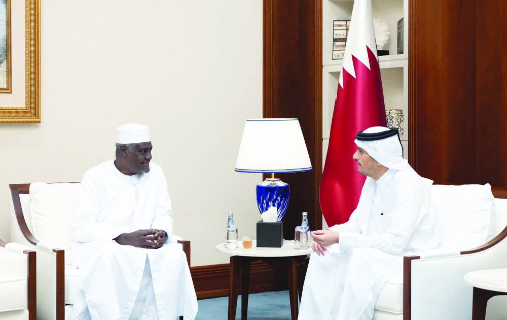 HE the Prime Minister and Minister of Foreign Affairs Sheikh Mohamed bin Abdulrahman bin Jassim al-Thani meets with the Chairperson of the African Union Commission Moussa Faki Mahamat.