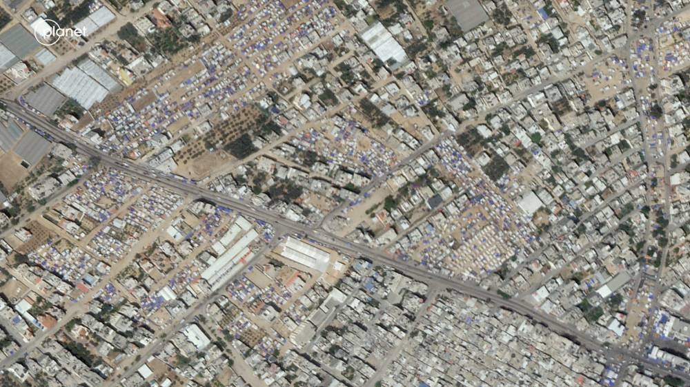 Satellite imagery shows tents and shelters before the displacement of Gazans, amid the ongoing conflict between Israel and Hamas, in Rafah in the southern Gaza strip, on May 5, 2024. 2024 Planet Labs Inc./Handout via REUTERS