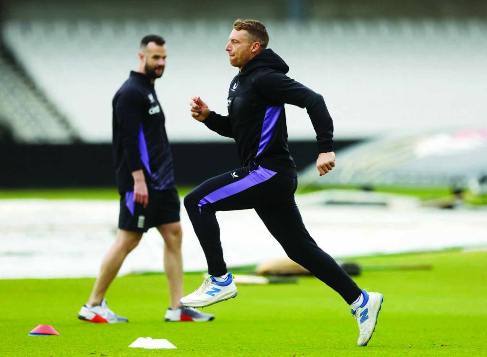England’s Josh Butler during the practice session ahead of today’s first T20 International against Pakistan at Headingley Cricket Ground, Leeds, Britain, on Tuesday. (AFP)