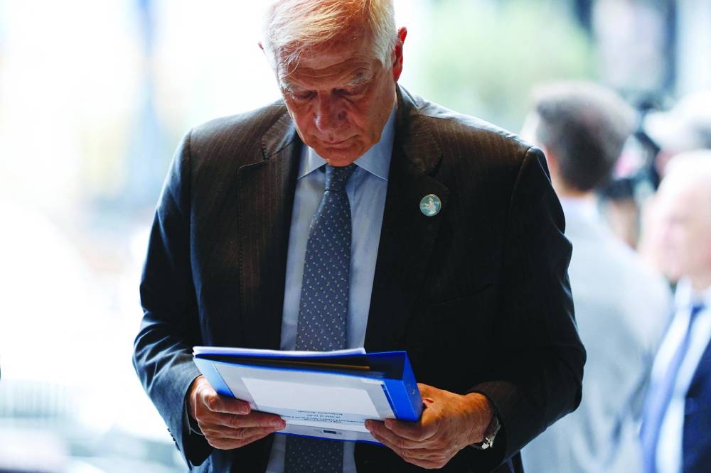 EU foreign policy chief Josep Borrell arrives for a meeting on the Middle East, at the EU headquarters in Brussels, yesterday.