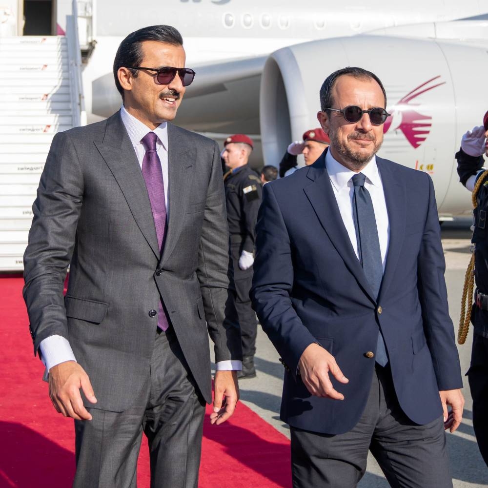 His Highness the Amir was welcomed upon arrival at Larnaca International Airport by the the President of the Republic of Cyprus Nikos Christodoulides.