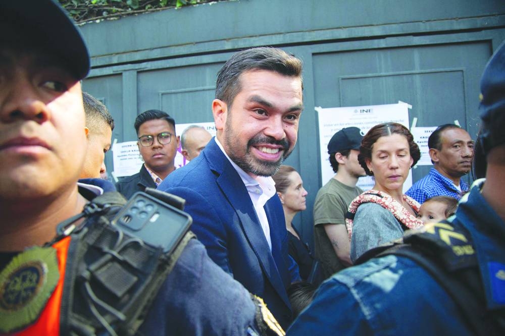 Alvarez Maynez queues before voting at a polling station at La Condesa neighbourhood in Mexico City.