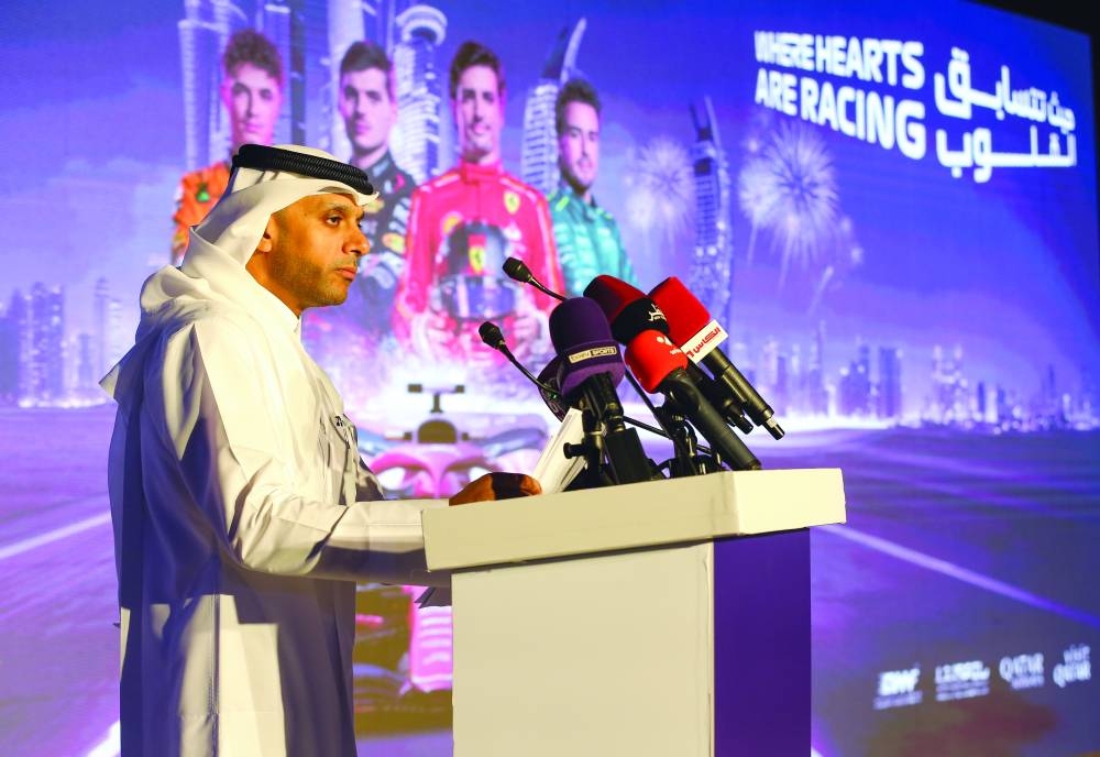 Amro al-Hamad, Executive Director of Qatar Motor & Motorcycle Federation and CEO of Lusail International Circuit speaks at a ceremony held to unveil new brand campaign for Formula 1 Qatar Airways Qatar Grand Prix 2024 on Monday.