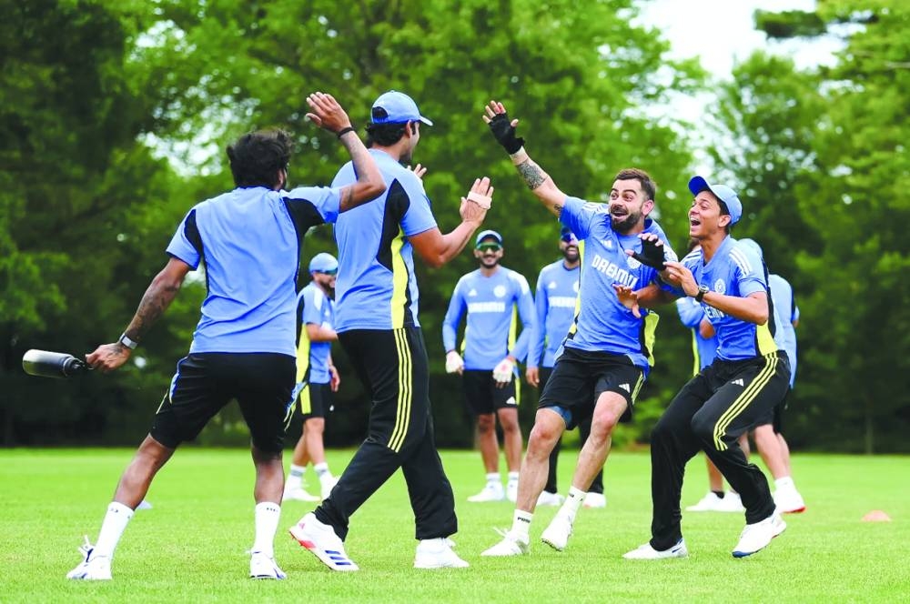 India players during a practice session on Saturday, on the eve of their T20 World Cup match against Pakistan in New York.