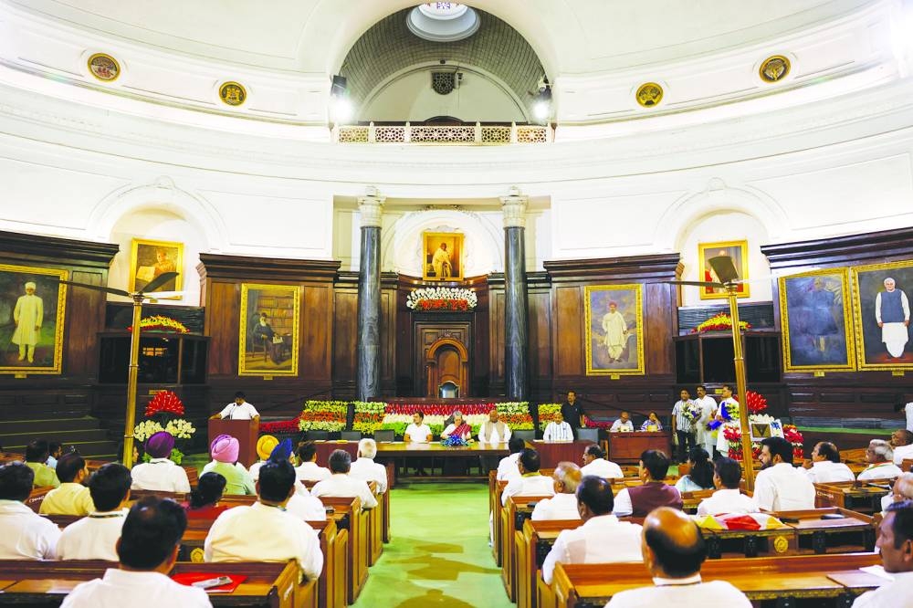 
Senior Congress leaders Rahul Gandhi, Sonia Gandhi and President of the Indian National Congress Mallikarjun Kharge attend a meeting of the Congress Parliamentary Party. 