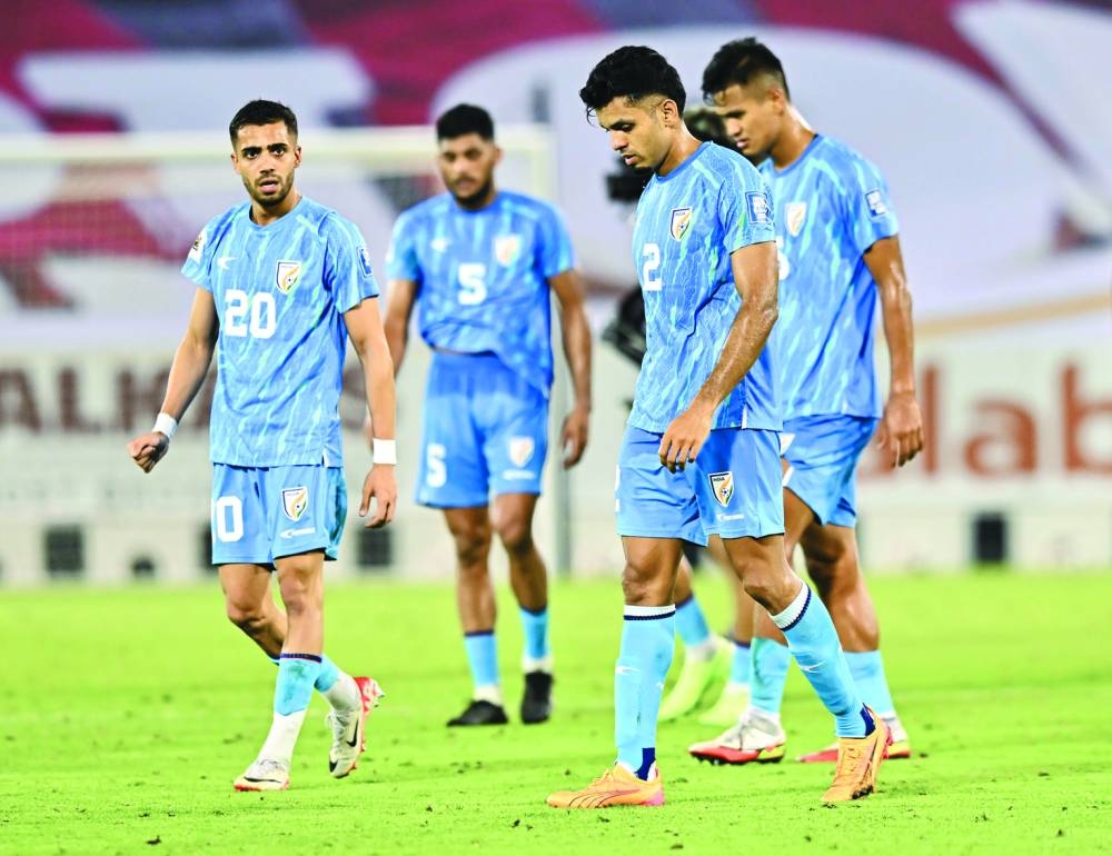 
A dejected Indian players after their loss to Qatar. 