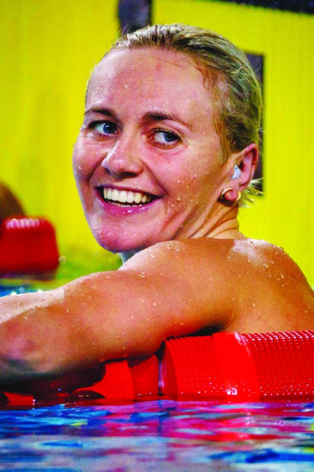 Australia’s Ariarne Titmus reacts after winning the women’s 200m freestyle final in a new world record time during the Australian swimming trials at the Brisbane Aquatic Centre on Wednesday. (AFP)