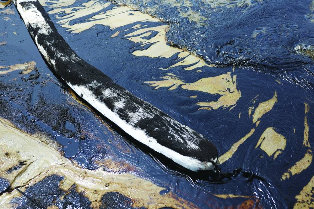 
A view of an oil slick at Tanjong Beach in Sentosa, Singapore. 