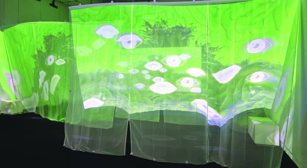 ‘Etheralscape’ is an immersive installation that blends the power of image and sound, and offers a peaceful space for meditation. It displays the stunning works of Dr Alkhuzama Alharami and Guillaume Rouseré. PICTURE: Joey Aguilar
