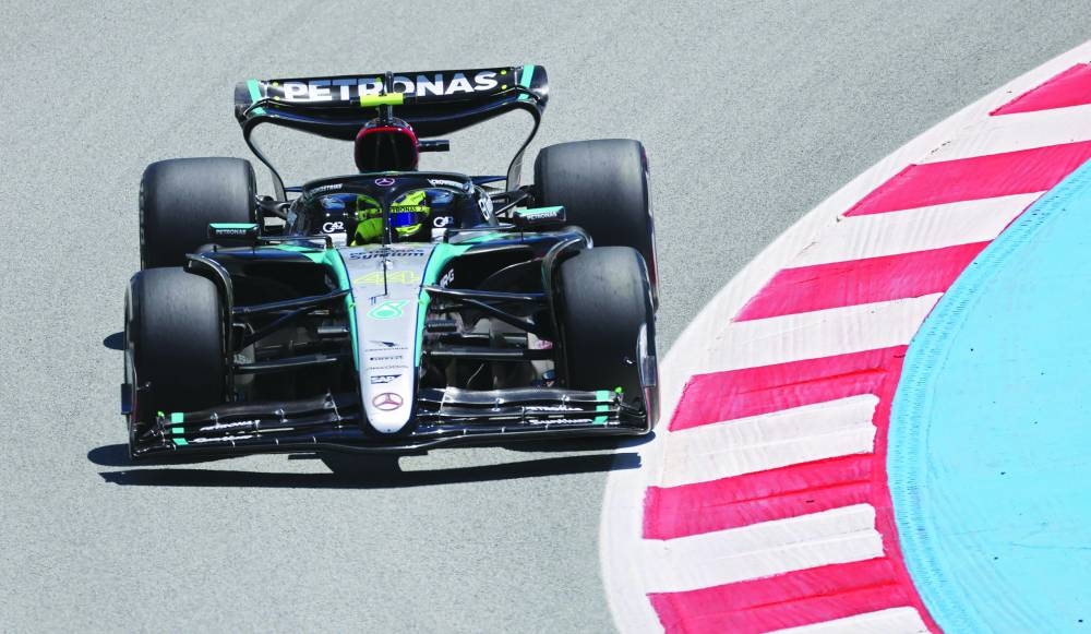
Mercedes’ British driver Lewis Hamilton takes part in the first practice session at the Circuit de Catalunya in Montmelo, on the outskirts of Barcelona, ahead of the Spanish Grand Prix. (AFP) 