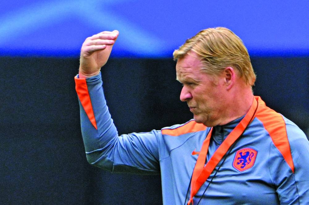 Netherlands’ coach Ronald Koeman gestures during a training session at the Munich Football Arena in Munich on Monday, on the eve of the UEFA Euro 2024 round of 16 match against Romania. (AFP)