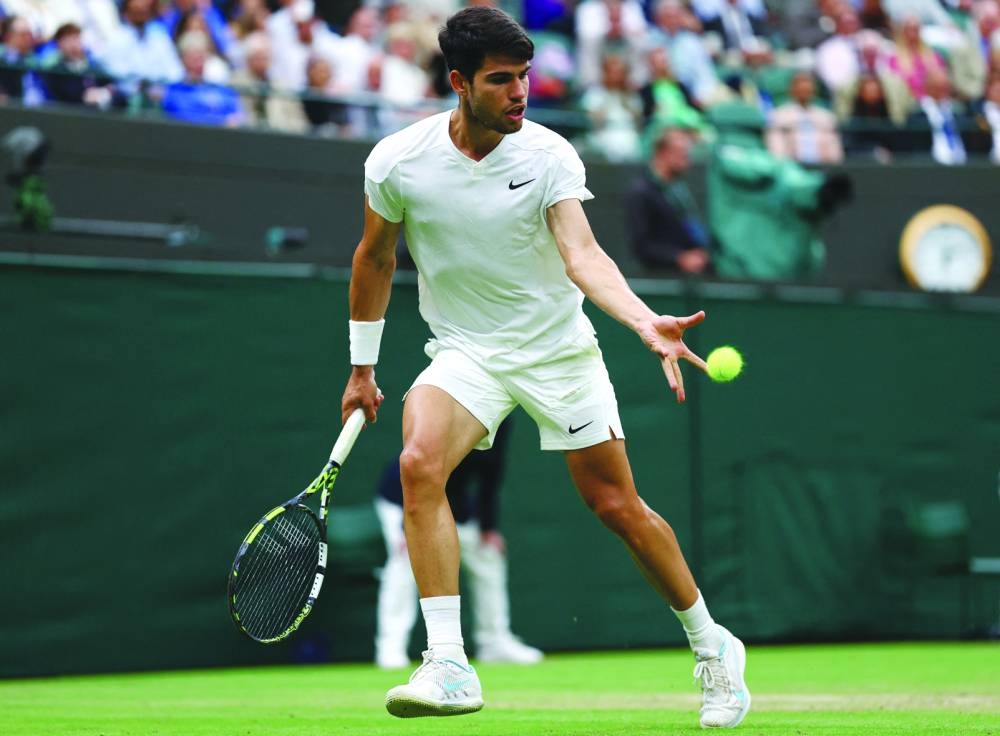 
Spain’s Carlos Alcaraz 
in action 
during his 
quarter-final against Tommy Paul of the US. 
(Reuters) 