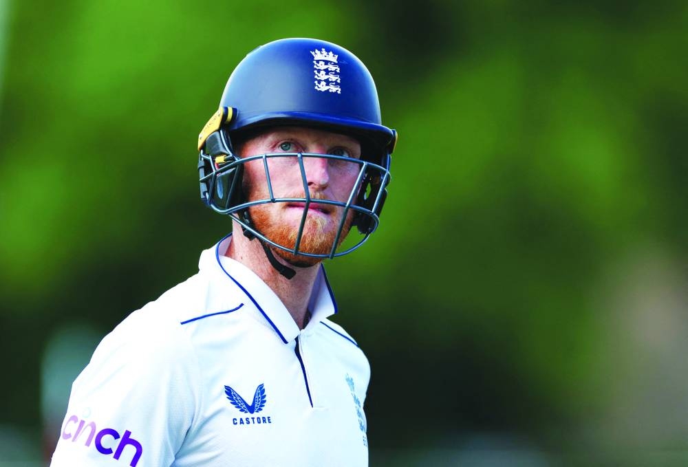 England’s Ben Stokes walks back to the pavilion after  losing his wicket at Trent Bridge, in Nottingham on Thursday. (Reuters)