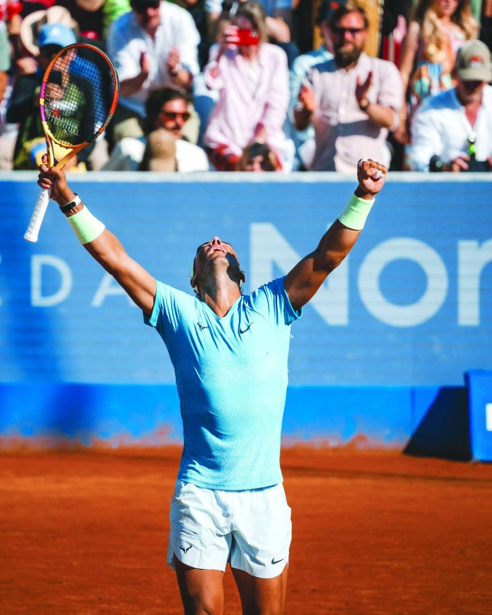 Rafael Nadal of Spain celebrates winning his match against Argentine Mariano Navone at the Bastad Open on Friday. (@NordeaOpen)
