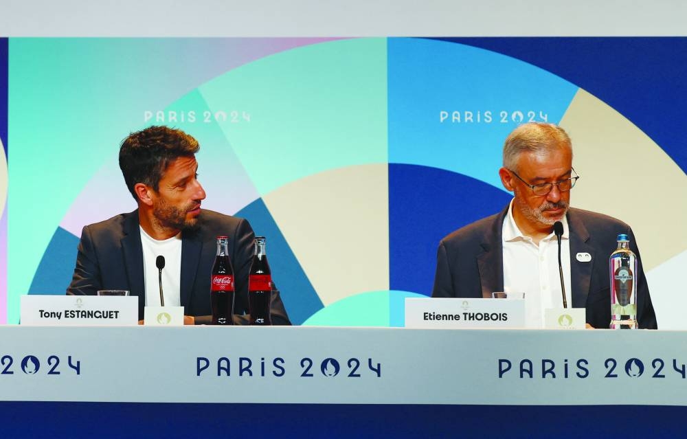 
Paris 2024 President Tony Estanguet (left) and CEO Etienne Thobois address a press conference in Paris yesterday. (Reuters) 