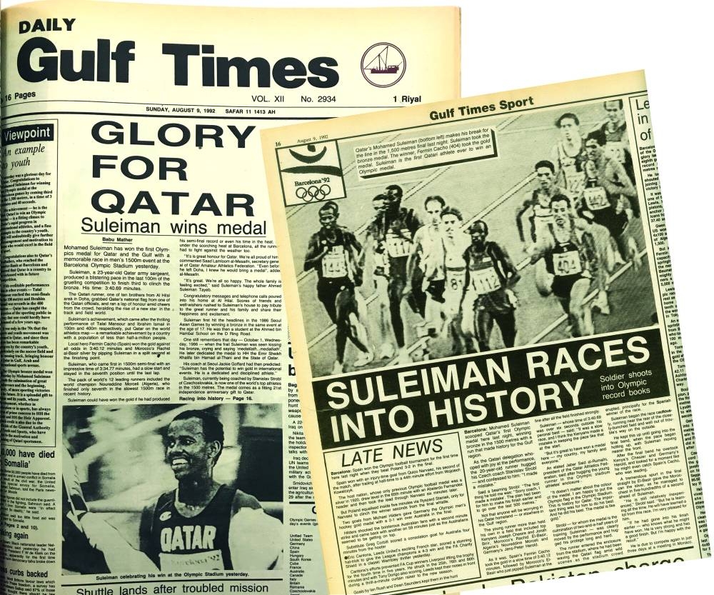 From the archives: Gulf Times’ August 9, 1992 edition coverage of Mohamed Suleiman winning the historic bronze at Barcelona Games. 