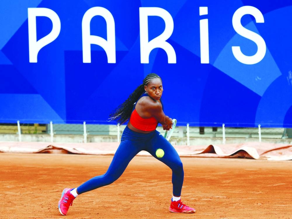 Coco Gauff of the US is seen during a training session at the Roland Garros Stadium, Paris, France, on Wednesday. (Reuters)