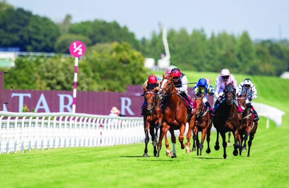 Connections of Kyprios celebrate after the colt won the Al Shaqab Goodwood Cup Stakes on the first day of Qatar Goodwood Festival on Tuesday. QREC Chairman Issa bin Mohamed al-Mohannadi presented the trophies. Jockey Ryan Moore guided Kyprios to Al Shaqab Goodwood Cup Stakes win on Tuesday. 
