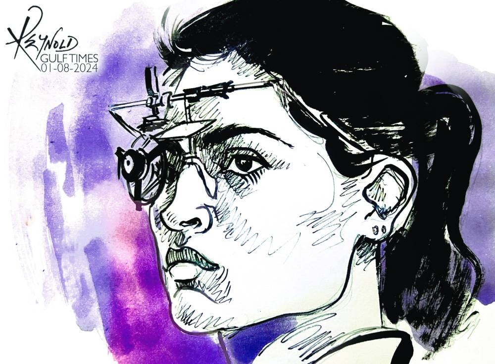 Indian shooter Manu Bhaker. (illustration by Reynold/Gulf Times)