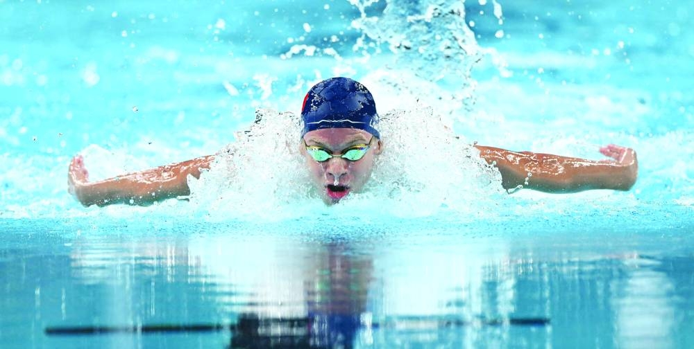 France’s Leon Marchand in action during the final of the men’s 200m butterfly at the Paris Olympic Games in Nanterre, France. (AFP) 