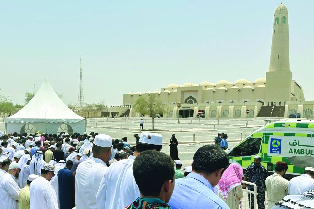 Hundreds of Muslims offer funeral prayer in the grounds close to the Imam Muhammad bin Abdul Wahhab Mosque in Doha for Ismail Haniyeh, the Hamas political chief, yesterday.