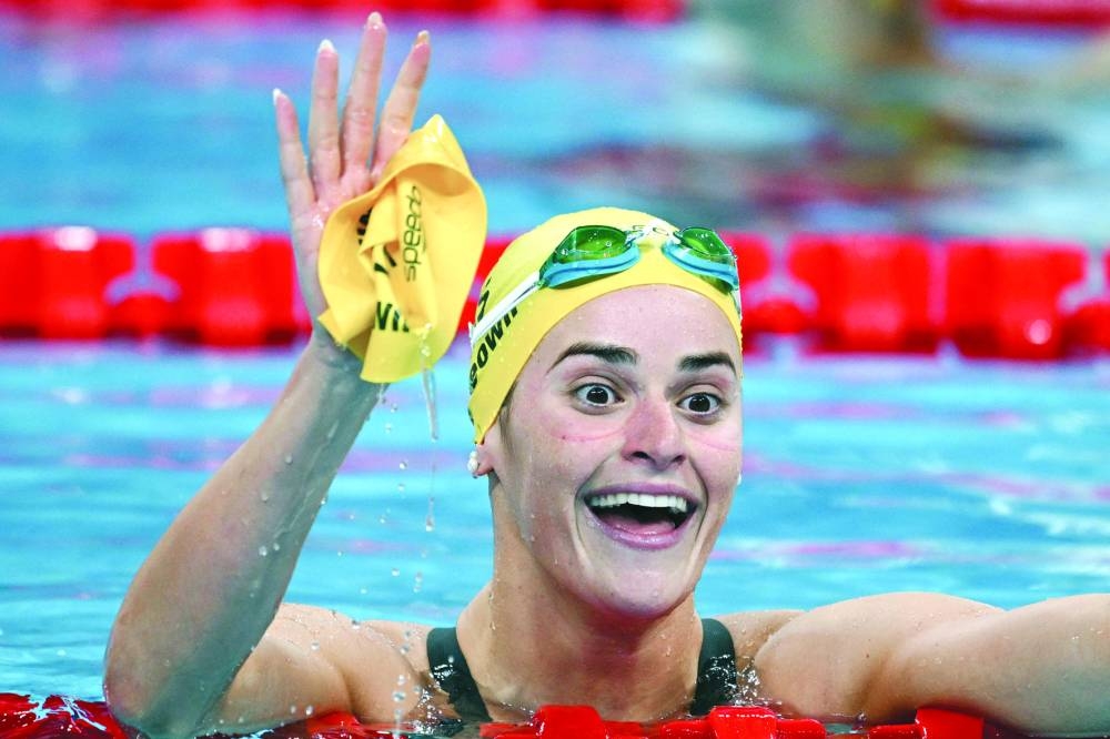 Australia’s Kaylee McKeown celebrates after winning women’s 200m backstroke. 