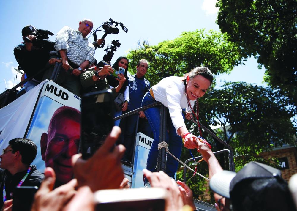 Venezuelan opposition leader Maria Corina Machado at a protest in Caracas against election results that awarded Venezuela's President Nicolas Maduro with a third term. – Reuters