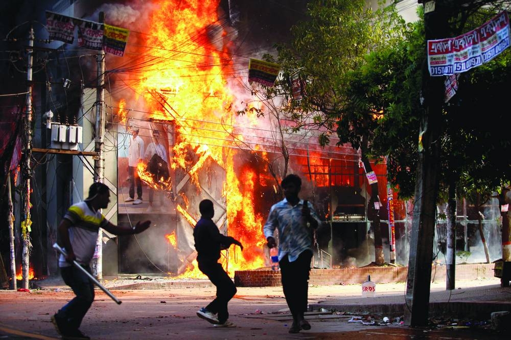 A garment store was set ablaze by a group of unidentified miscreants in Dhaka yesterday