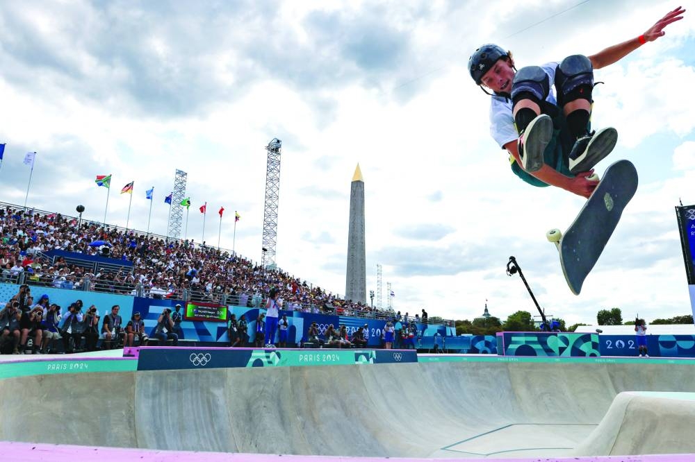 Keegan Palmer of Australia in action in the skateboarding final at the Paris 2024 Olympics at La Concorde 4, Paris, France, on Wednesday. (Reuters) 