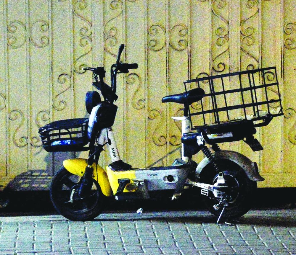 An e-bike used for delivery purposes.