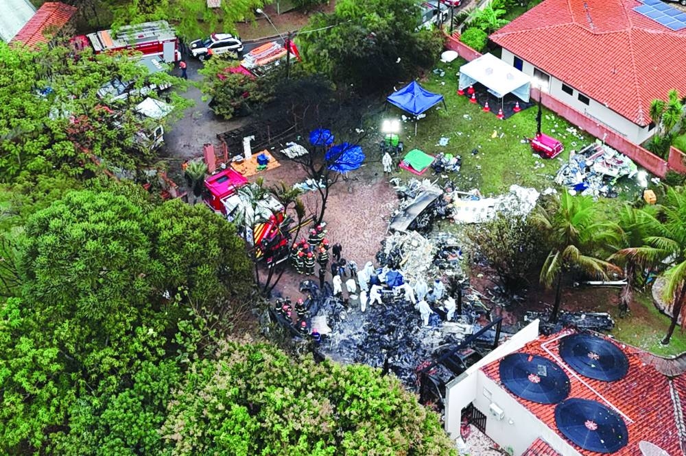 
A drone view shows people working at the site of a plane crash in Vinhedo. – Reuters 