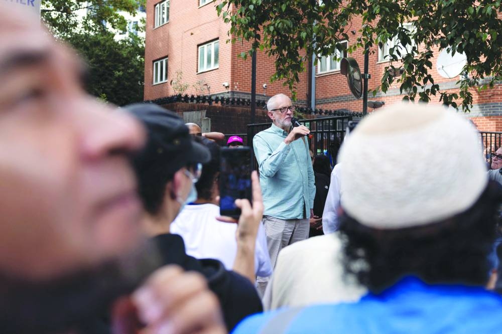 
Independent MP Jeremy Corbyn attends a protest in London. 