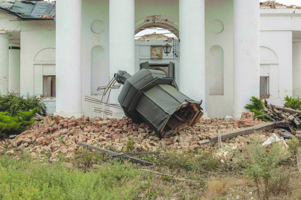 Saint George Church destroyed from shelling, in the village of Oleksandro-Shultyne, in eastern Donetsk region. (AFP)