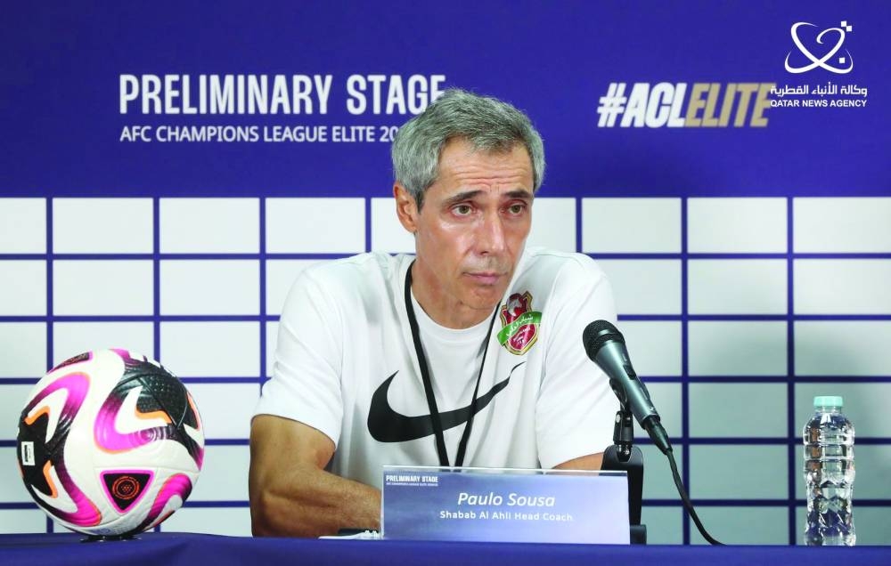 Shabab Ali Ahli’s head coach Paulo Sousa address the media in Doha on Monday, on the eve of their AFC Champions League Elite 2024-25 Preliminary Stage 2 tie.