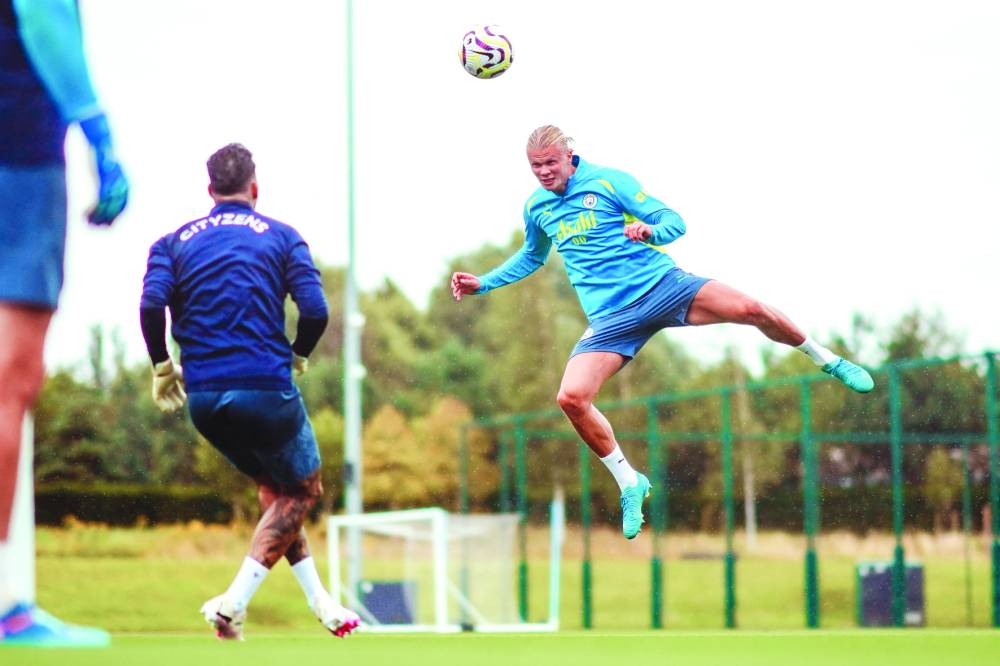 Manchester City’s Erling Haaland during a training session on the eve of the Premier League season, which begins from Thursday. 