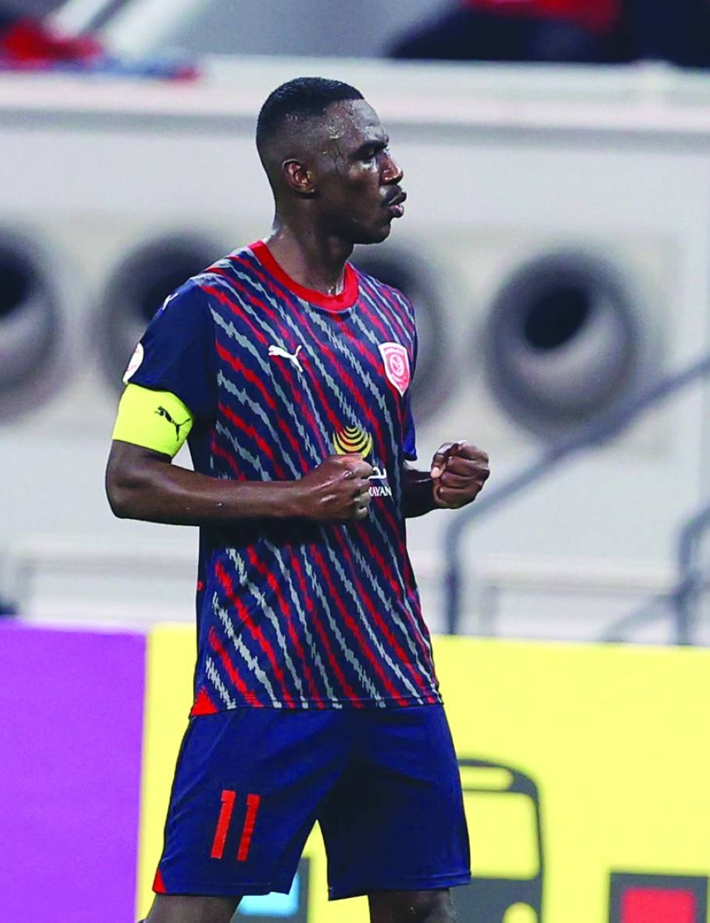 Al Duhail skipper Almoez Ali celebrates one of his two goals scored against Al Rayyan during the Ooredoo Stars League clash at the Khalifa International Stadium. 