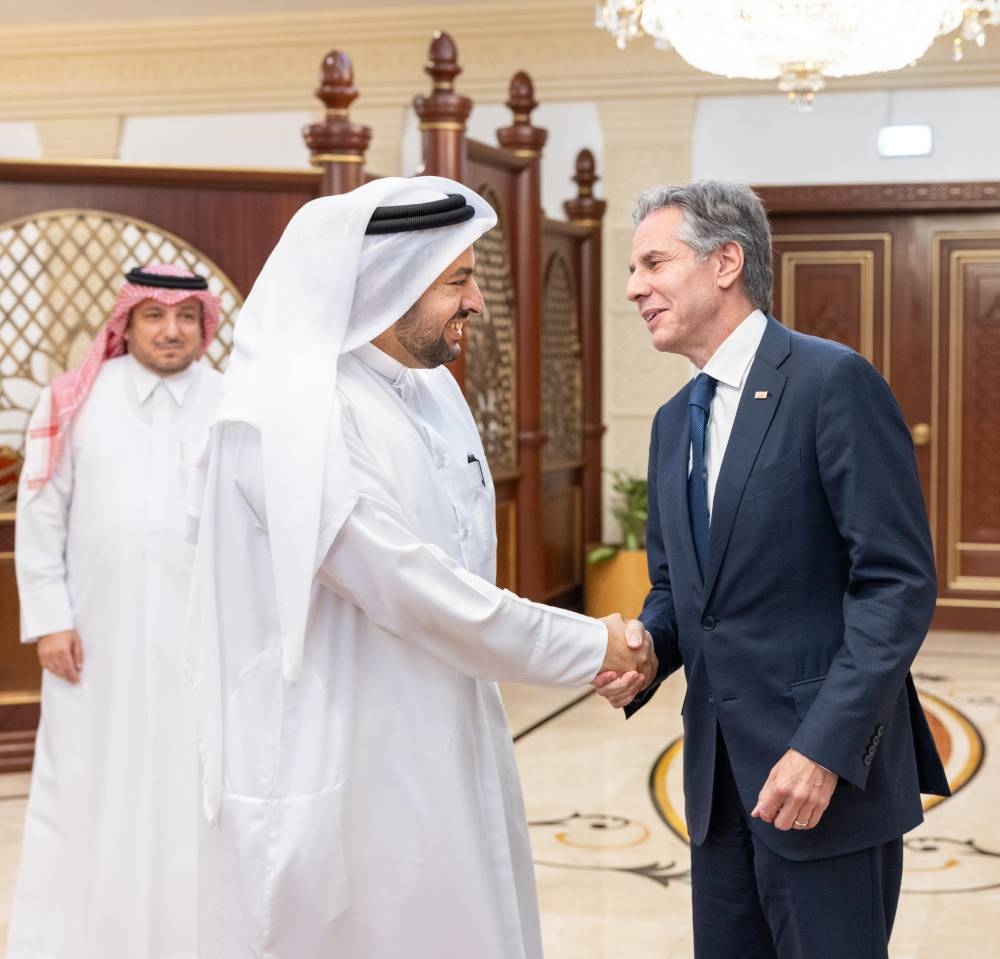 HE the Minister of State at the Ministry of Foreign Affairs, Dr Mohammed bin Abdulaziz bin Saleh al- Khulaifi met Tuesday in Doha with Secretary of State of the United States of America Antony Blinken.