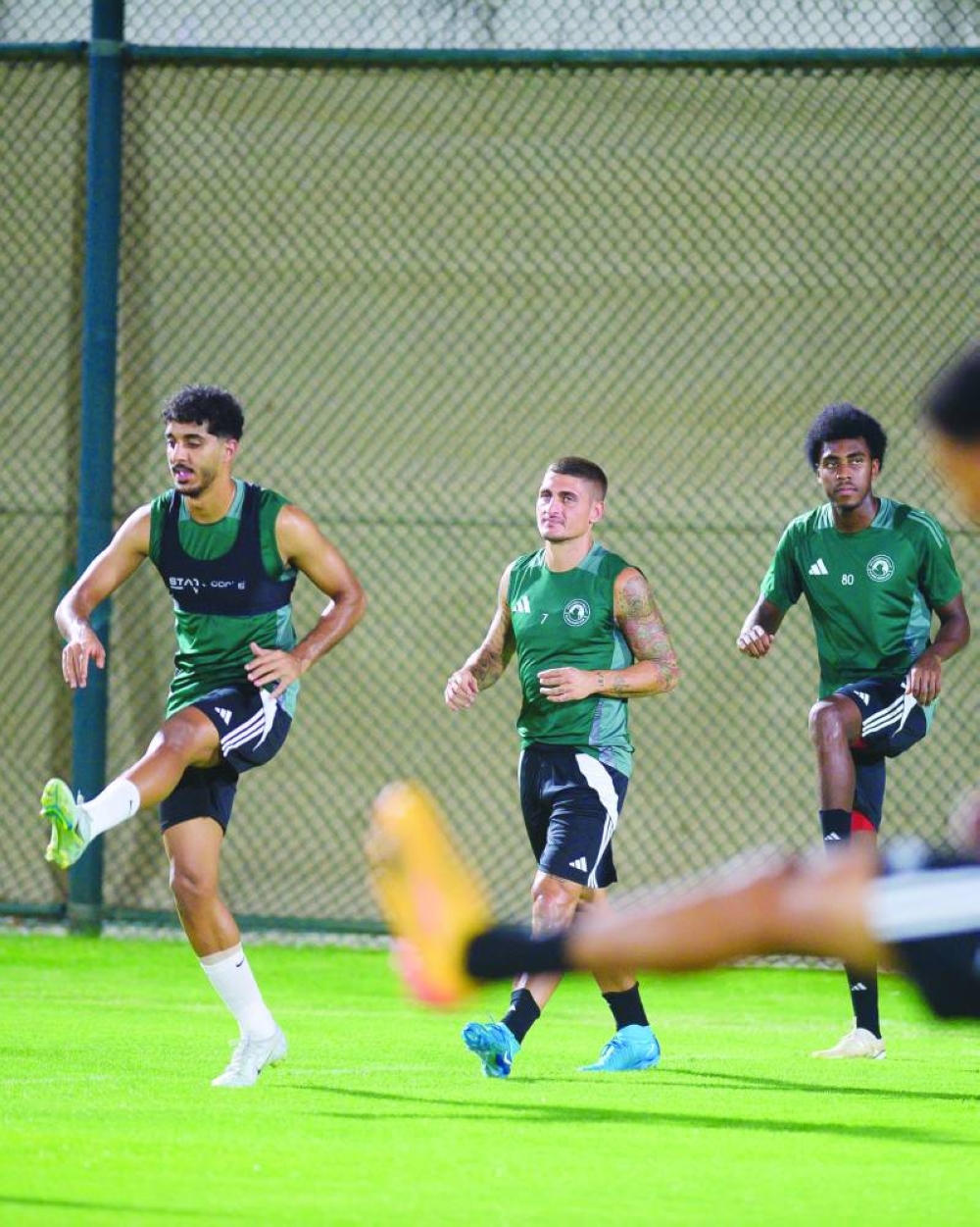 
Al Arabi players during a training session in Doha yesterday. Al Arabi are preparing for the Ooredoo Stars League clash against Al Sadd tomorrow at Jassim Bin Hamad Stadium. 